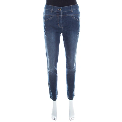 Pre-owned Escada Indigo Faded Effect Denim Cropped Skinny Jeans S In Blue