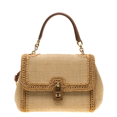 Pre-owned Dolce & Gabbana Beige Raffia And Leather Miss Dolce Tote