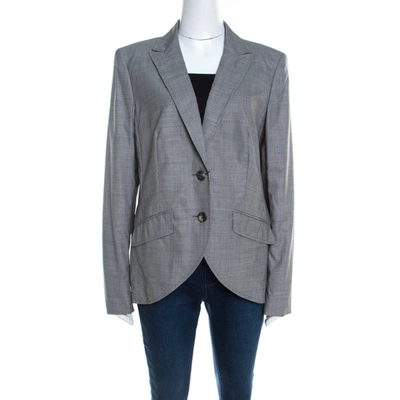 Pre-owned Escada Grey Houndstooth Wool Asymmetric Bibi Jacket L