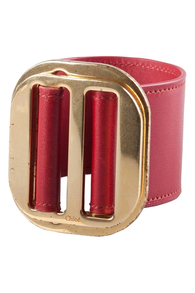 Pre-owned Chloé Red Leather Gold Tone Wide Bracelet