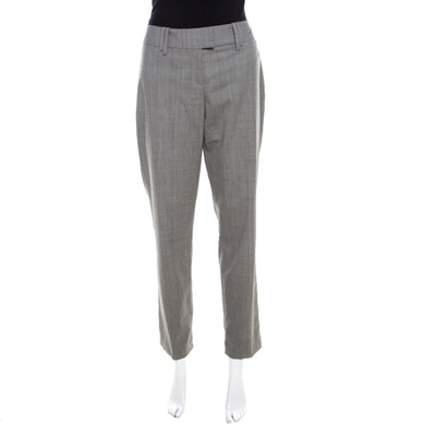 Pre-owned Escada Grey Stretch Wool Slit Detail Tapered Trousers M