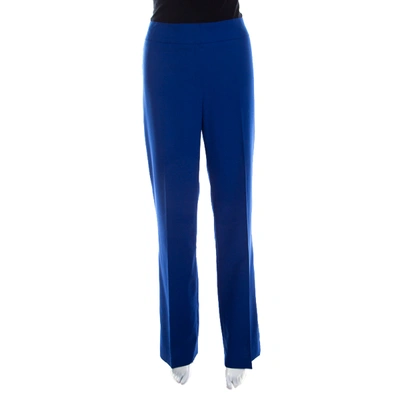 Pre-owned Escada Cobalt Blue Textured Wool And Silk High Waist Tanja Trousers M