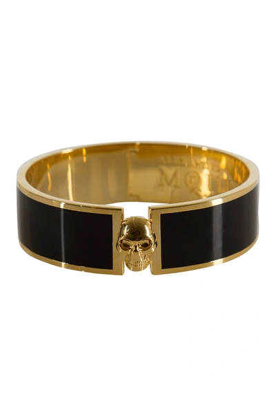 Pre-owned Alexander Mcqueen Skull Black Resin Gold Tone Wide Bracelet