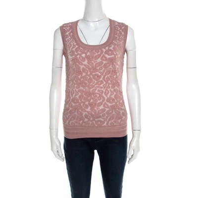 Pre-owned Escada Dark Tender Rose Floral Jacquard Knit Sleeveless Shela Top S In Pink