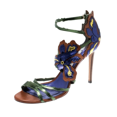 Pre-owned Jimmy Choo Metallic Multicolor Leather Lolita Strappy Sandals Size 38.5