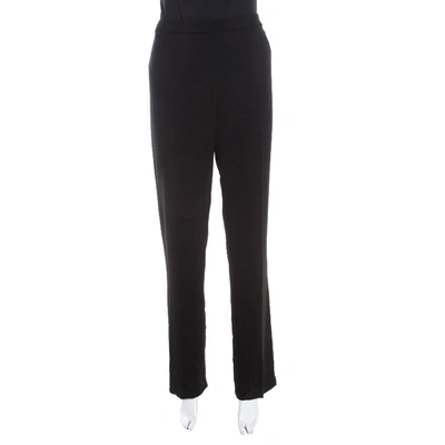 Pre-owned Escada Black Wool Crepe High Waist Tovah Trousers M