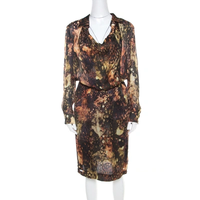 Pre-owned Escada Multicolor Fantasy Print Silk Wrap Bodice Davanee Shirt Dress M