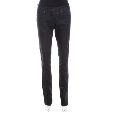 Pre-owned Escada Black Glitter Denim High Rise Straight Leg Jeans M