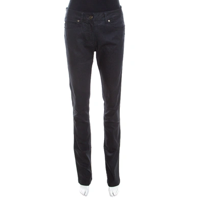 Pre-owned Escada Black Glitter Denim High Rise Straight Leg Jeans Xl