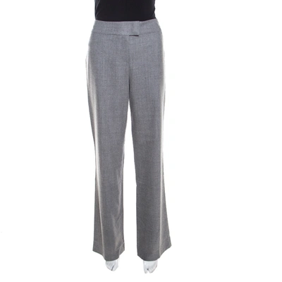 Pre-owned Escada Grey Melange Wool High Waist Tailored Trousers M