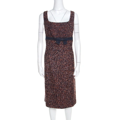 Pre-owned Escada Multicolor Tweed Denim Bow Detail Sleeveless Shift Dress Xl