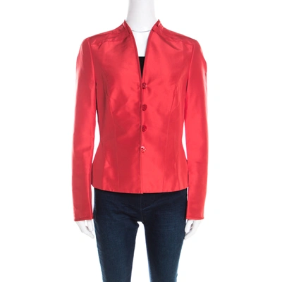 Pre-owned Escada Orange Silk Pleat Detail Tailored Button Front Blazer M