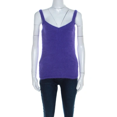 Pre-owned Escada Purple Angora Rib Knit Silk Lined Fuzzy Tank Top L