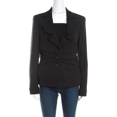 Pre-owned Escada Black Wool Pleat Detail Button Front Beaneth Jacket L