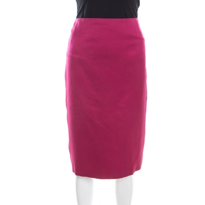 Pre-owned Escada Pink Silk Satin Slit Detail Pencil Skirt L