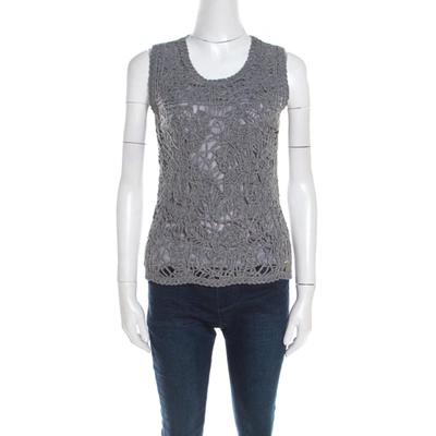 Pre-owned Escada Flannel Grey Wool Cord Embroidered Sleeveless Schulamit Top S
