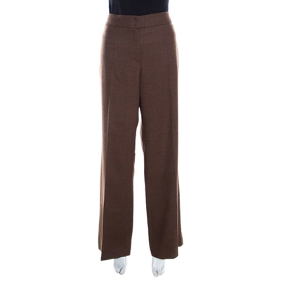 Pre-owned Escada Camel Brown Stretch Wool Wide Leg Hose Tailored Trousers L
