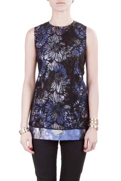 Pre-owned Vera Wang Collection Multicolor Lurex Jacquard Floral Lace Overlay Sleeveless Top M
