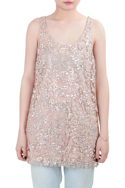 Pre-owned Vera Wang Collection Blush Pink Sequin Embellished Tulle Overlay Sleeveless Top S