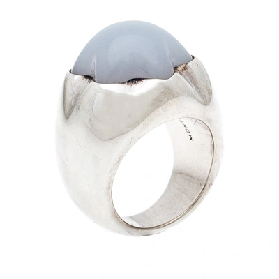 Pre-owned Montblanc Star Grande Dame Chalcedony Silver Cocktail Ring Size 54