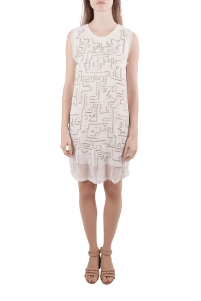 Pre-owned 3.1 Phillip Lim / フィリップ リム White Chiffon Silver Sequined Maze Embellished Shift Dress S