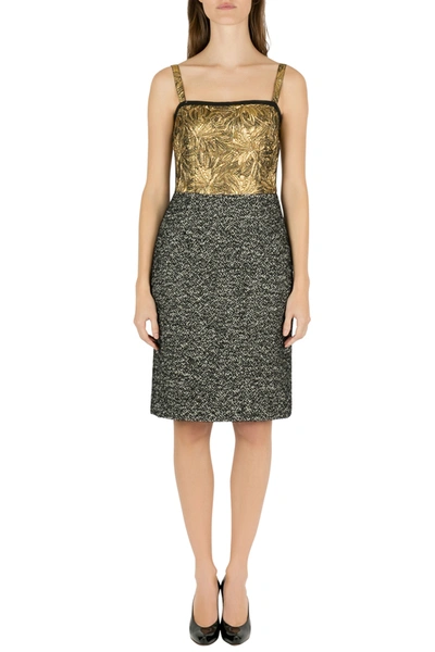 Pre-owned Dolce & Gabbana Colorblock Gold Brocade And Tweed Sleeveless Dress S In Multicolor