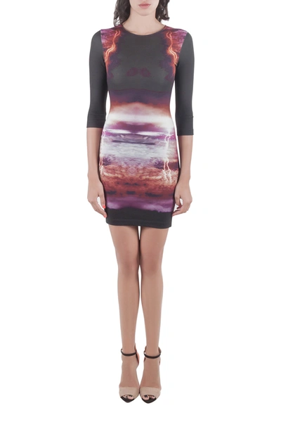 Pre-owned Alexander Mcqueen Black Engineered Lightning Print Stretch Knit Bodycon Dress Xs