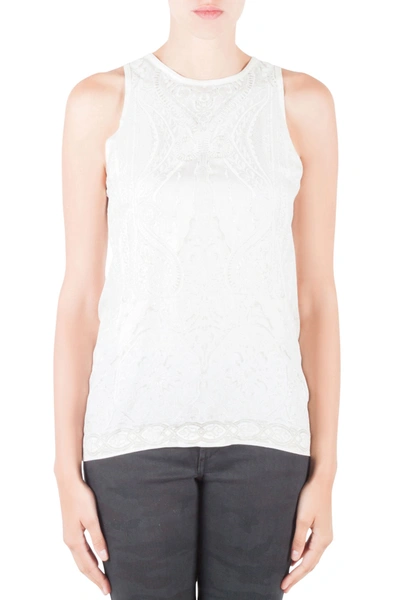 Pre-owned Roberto Cavalli Off White Mixed Media Printed Silk Racer Back Tank Top M