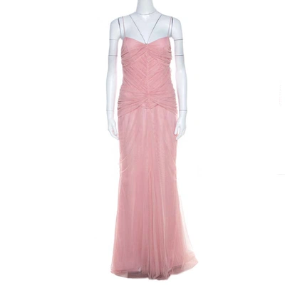 Pre-owned Vera Wang Blush Pink Ruched Tulle Sleeveless Evening Gown M