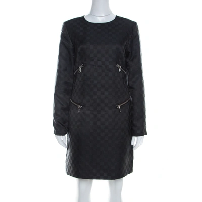 Pre-owned Marc By Marc Jacobs Dress Black Textured Check Twill Zipper Detail Shift Dress S