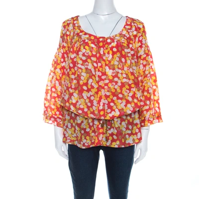 Pre-owned Diane Von Furstenberg X Andy Warhol Polka Dot Print Silk Blake Tunic Top L In Pink