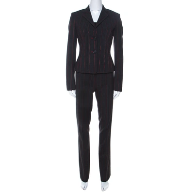 Pre-owned Gianfranco Ferre Black Wool Blend Pin Stripe Suit S