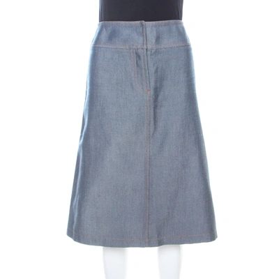 Pre-owned Chloé Vintage Navy Blue Cotton And Silk Twill High Waist Skirt S