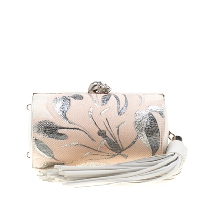 Pre-owned Alexander Mcqueen Cream Floral Satin North South Chain Clutch