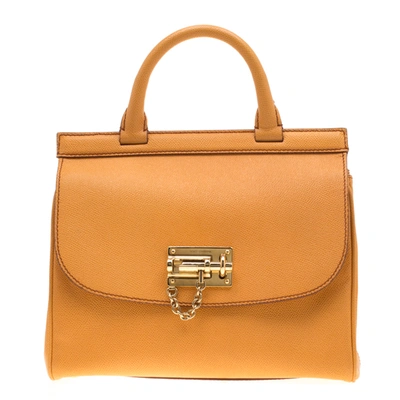 Pre-owned Dolce & Gabbana Mustard Leather Medium Monica Top Handle Bag In Yellow