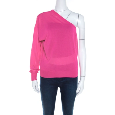 Pre-owned Celine Hot Pink Ribbed Knit One Shoulder Top M