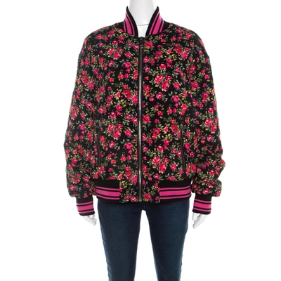 Pre-owned Dolce & Gabbana Pink Crepe Floral Print Oversized Bomber Jacket S