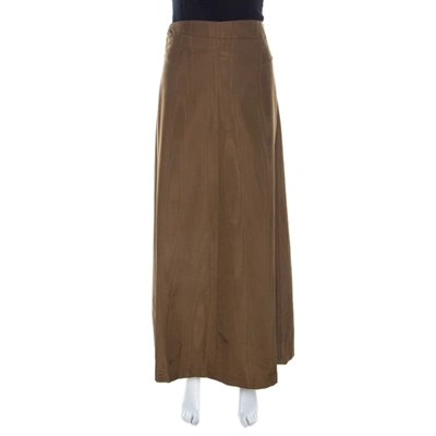 Pre-owned Dries Van Noten Bronze Gold Striped Cotton Blend Maxi Skirt S