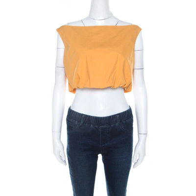 Pre-owned Ferragamo Orange Cotton Bateau Neck Back Tie Up Detail Crop Top M