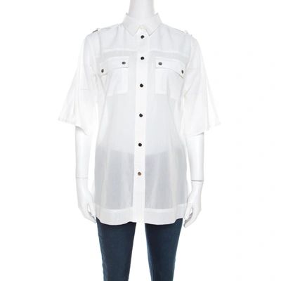 Pre-owned Dolce & Gabbana White Cotton Voile Metal Button Front Shirt M