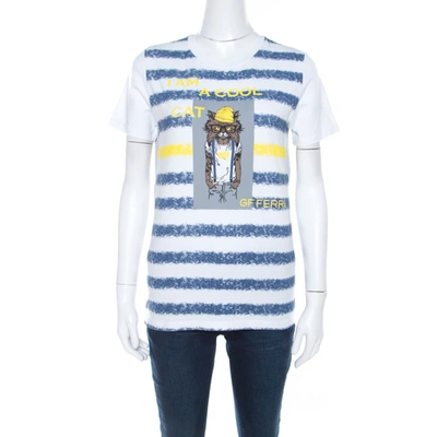 Pre-owned Gianfranco Ferre Striped Cotton Printed Crew Neck T Shirt M In Multicolor