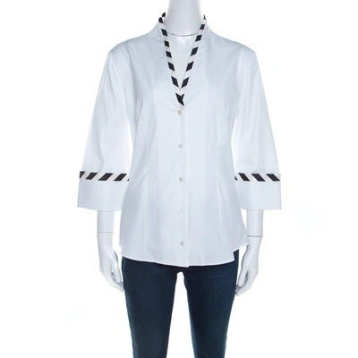 Pre-owned Alexander Mcqueen White Cotton Striped Piping Detailed Shirt M