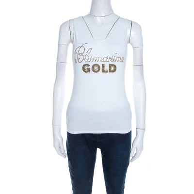 Pre-owned Blumarine White And Gold Embellished Stretch Cotton Sleeveless Top