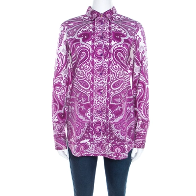 Pre-owned Etro Purple Paisley Print Cotton Stretch Button Front Shirt M