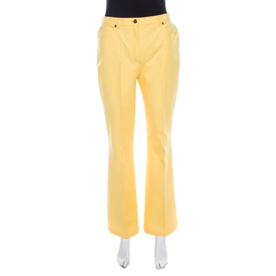 Pre-owned Escada Yellow Cotton Stretch Denim Flared Jeans M