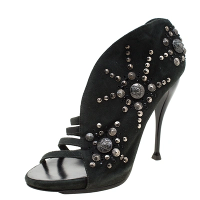 Pre-owned Giuseppe Zanotti Grey Suede Embellished Sandals Size 39