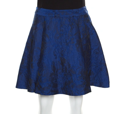 Pre-owned Alice And Olivia Cobalt Blue Floral Patterned Brocade Vernon Skater Skirt S