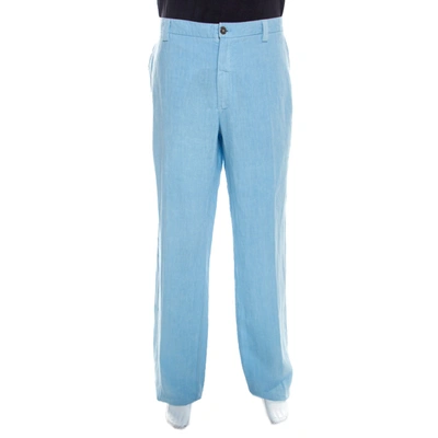 Pre-owned Etro Light Blue Linen Straight Fit Trousers 3xl