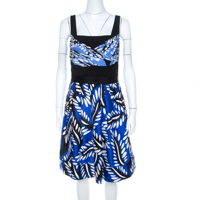 Pre-owned Diane Von Furstenberg Blue Printed Cotton Silk Blend Sita Dress L