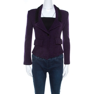 Pre-owned St John Purple Tweed Boucle Cropped Blazer S
